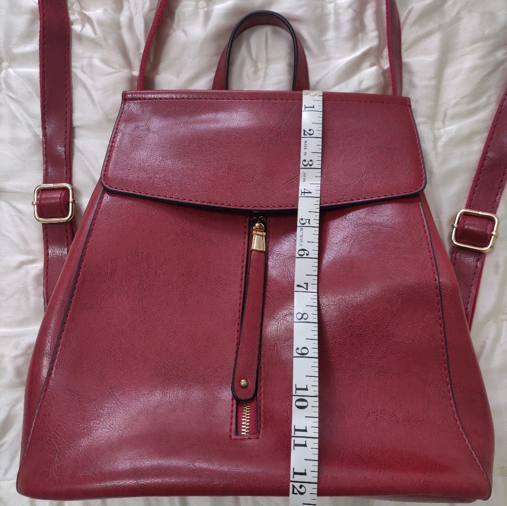 Women's Red Leather Backpack Crossbody - Unbranded - Picture 8 of 12